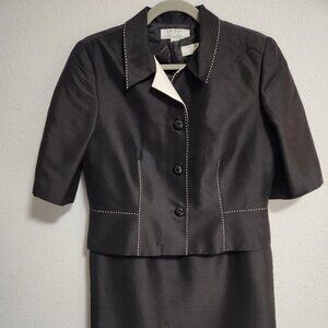 Shomi Vintage Black White Stitch Silk Dress and Light Jacket 10